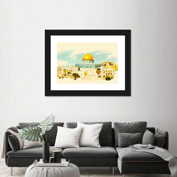 Jerusalem Old City Watercolor Illustration Canvas Wall Art