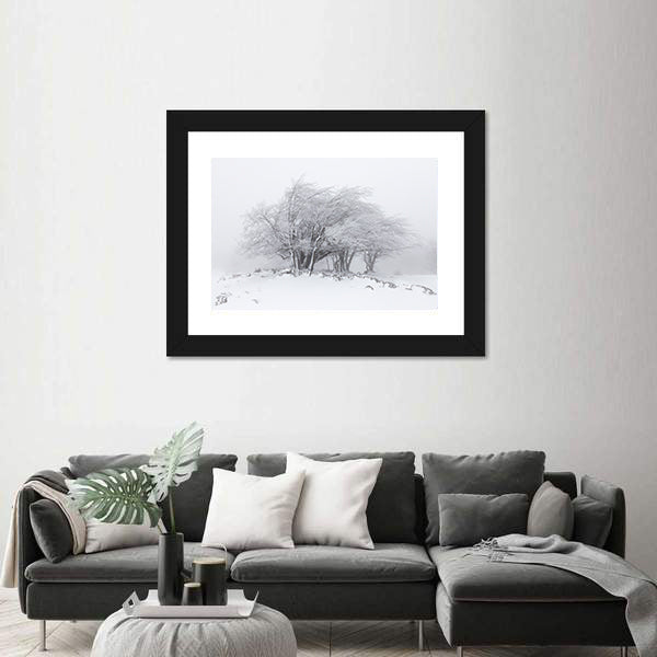 Foggy Winter Landscape In The Forest Canvas Wall Art