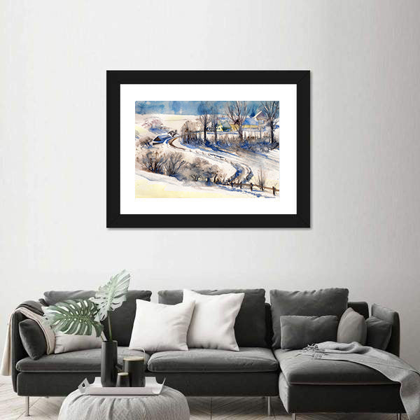 Road To Winter Village Canvas Wall Art