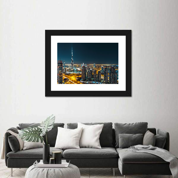 Dubai Business Bay Night Skyline Canvas Wall Art