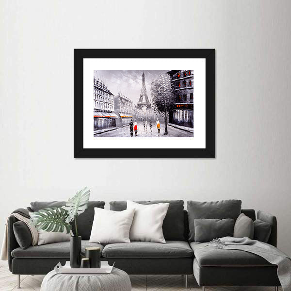 Paris Street Leading to the Eiffel Tower Canvas Wall Art