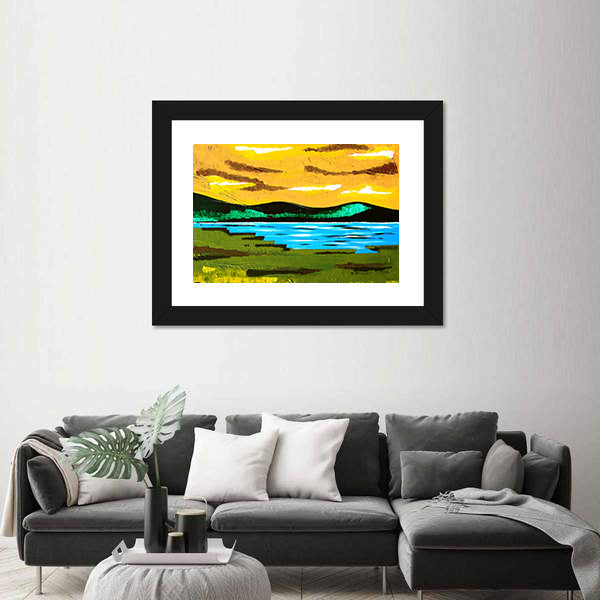 Sunset Lake Meadow Canvas Wall Art