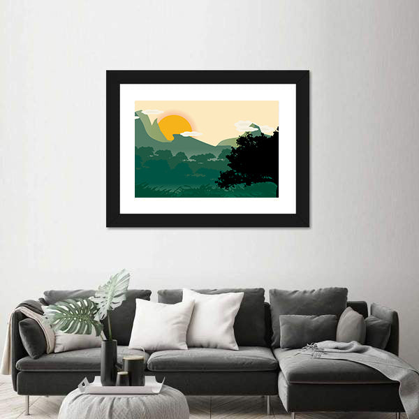 Mountain Sunset Silhouette Canvas Wall Art