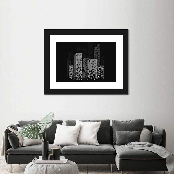 Pixelated Night City Skyline Canvas Wall Art