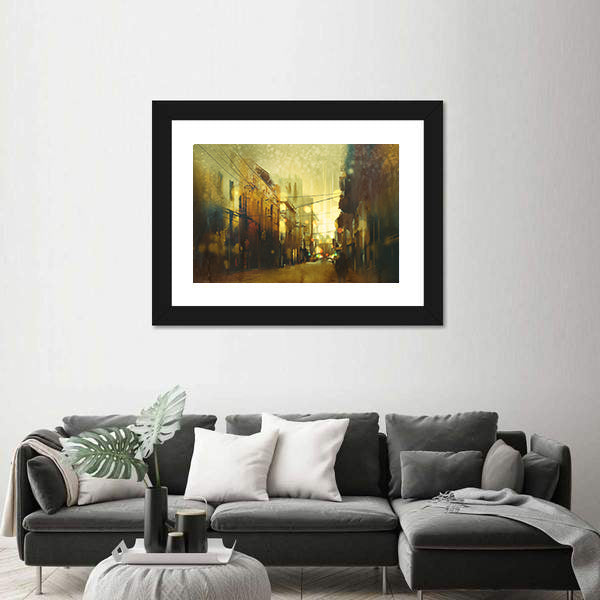Urban Street at Golden Dusk Canvas Wall Art