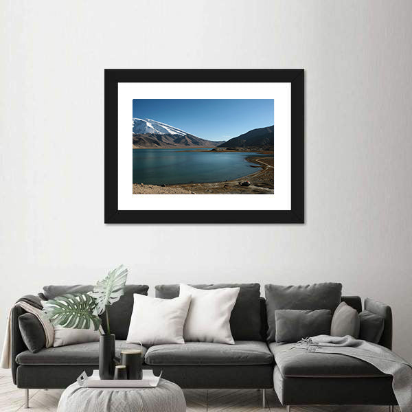 Mountain Muztahgata And Kara Kul Lake In Xinjiang China Canvas Wall Art