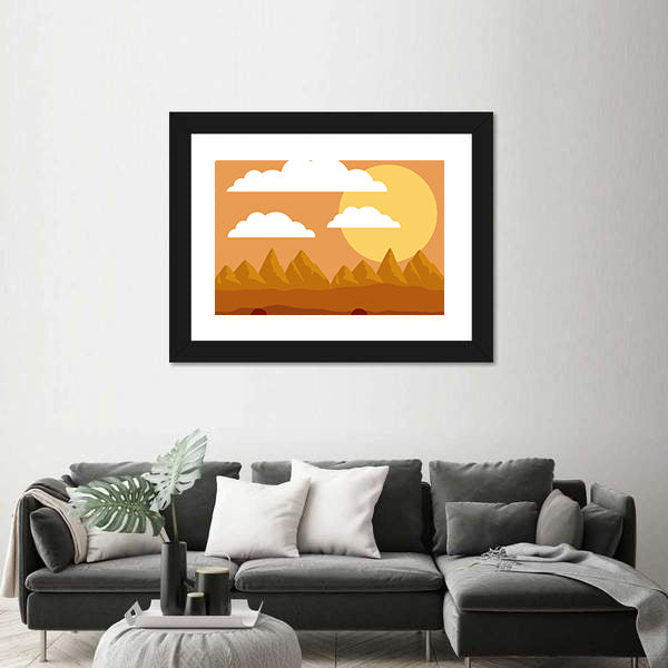 Desert Sunset Illustration Canvas Wall Art