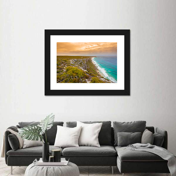 Kangaroo Island Cliffs and Turquoise Sea at Sunset Canvas Wall Art