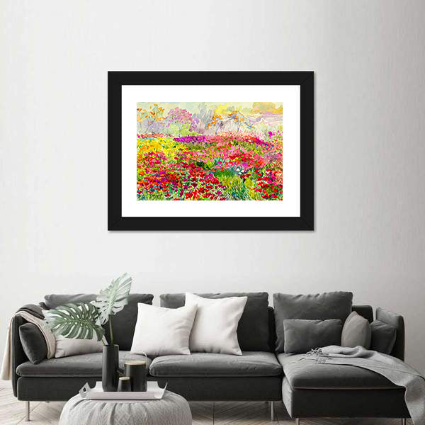 Watercolor Poppy Field in Spring Canvas Wall Art
