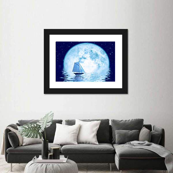 Sailing Ship Under Full Moon Canvas Wall Art