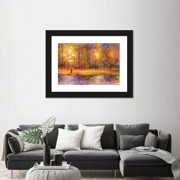 Colorful Autumn Trees at Lakeside Canvas Wall Art