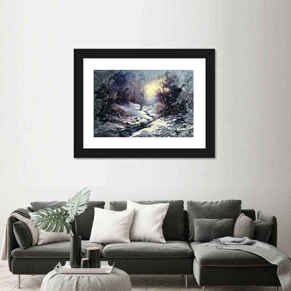 River In Winter Woods Canvas Wall Art