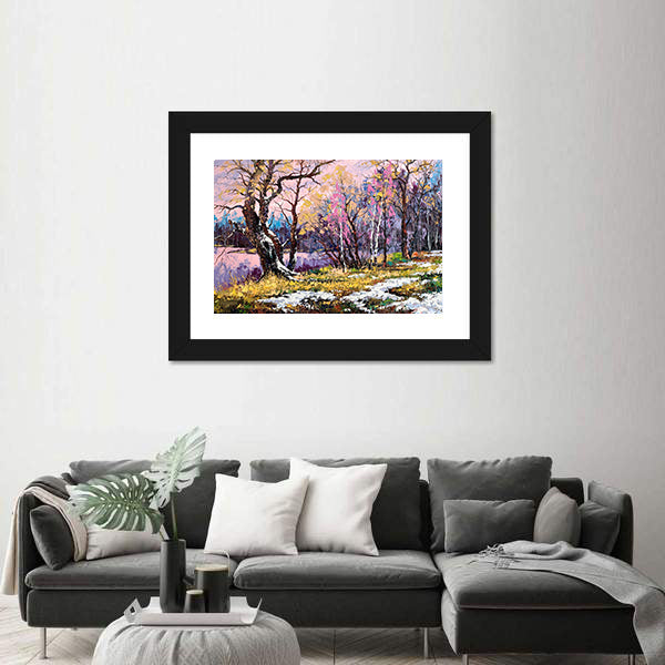 Autumn On Bank Of Lake Canvas Wall Art
