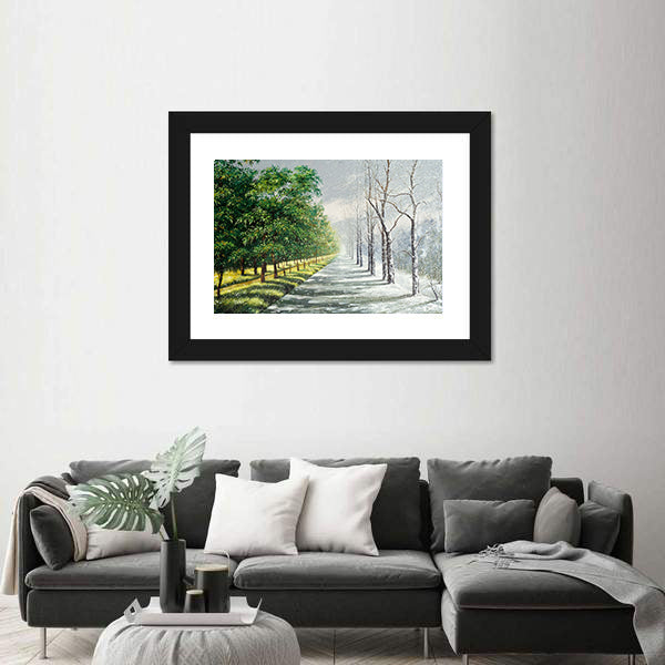 Summer to Winter Forest Path Canvas Wall Art