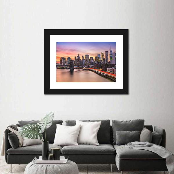 Brooklyn Bridge and Lower Manhattan Skyline Canvas Wall Art