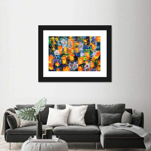 Abstract Fire Flames in Textured Color Grid Canvas Wall Art