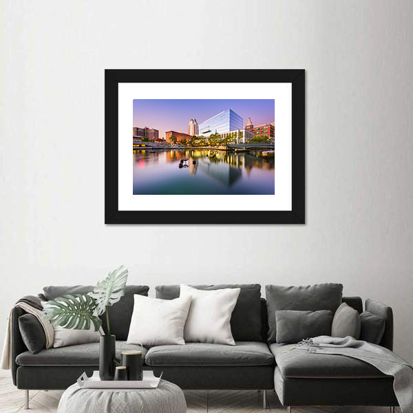 Providence Skyline at Blue Hour Canvas Wall Art
