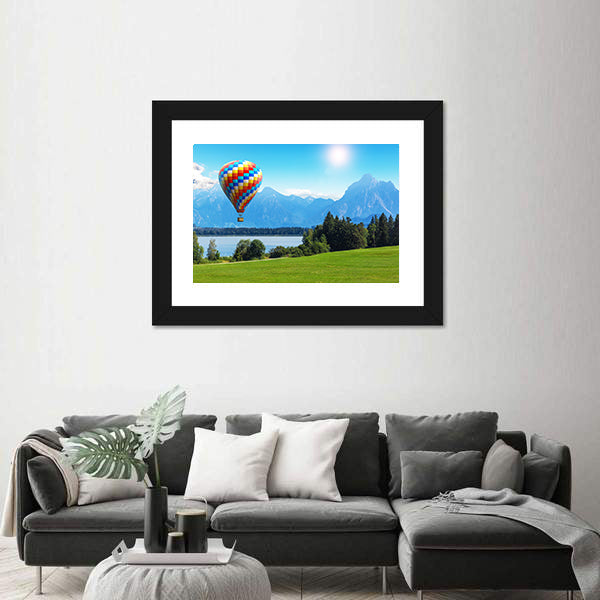 Bavaria Hot Air Balloon Over Alpine Lake Canvas Wall Art
