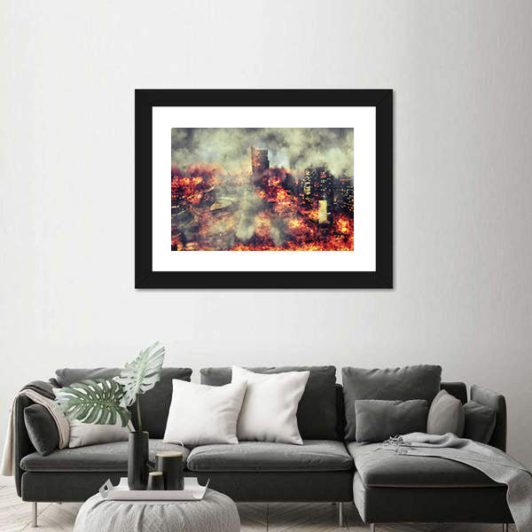 Burning City Abstract Canvas Wall Art