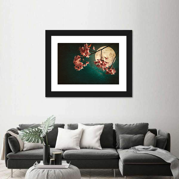 Moonlit Cherry Blossom Branch Canvas Wall Art