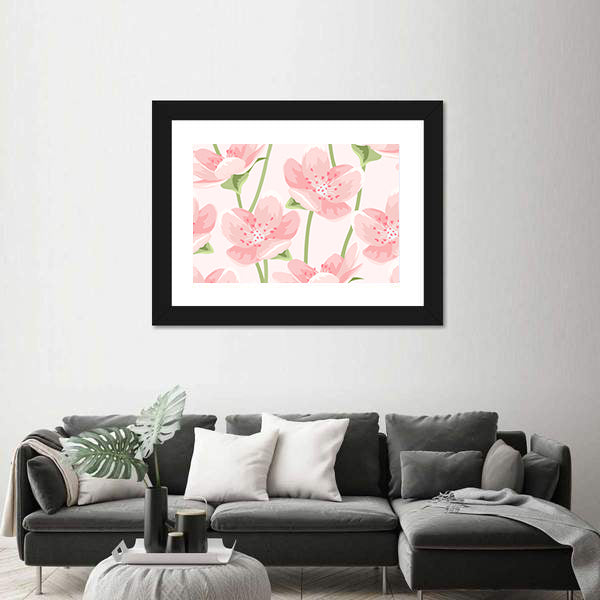 Blooming Pink Sakura Pattern Canvas Wall Art