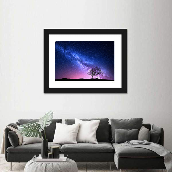 Starry Sky With Pink Milky Way Canvas Wall Art