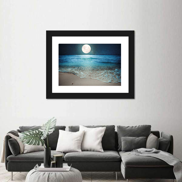 Full Moon Over Tropical Beach Canvas Wall Art