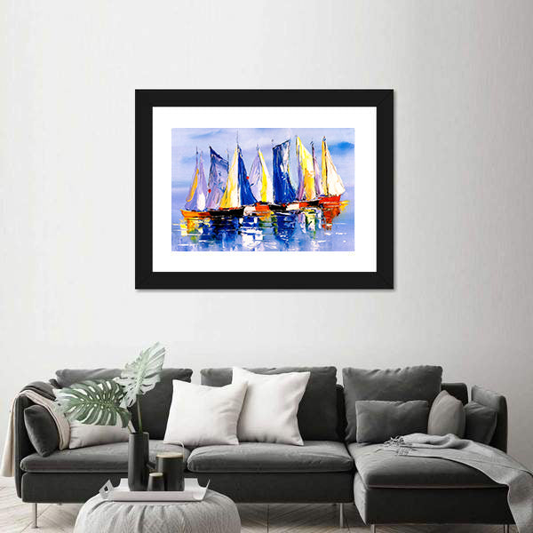 Sail Boats At Harbor Canvas Wall Art