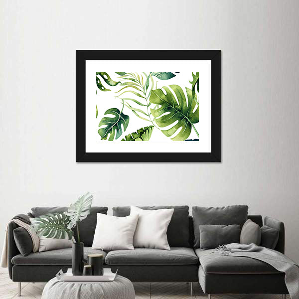 Tropical Monstera and Palm Leaves Canvas Wall Art