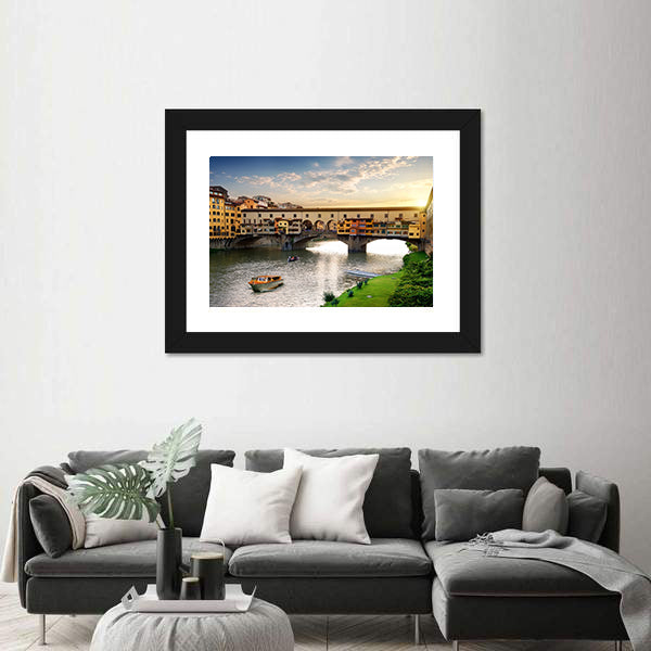 Ponte Vecchio In Florence At Sunset In Italy Canvas Wall Art