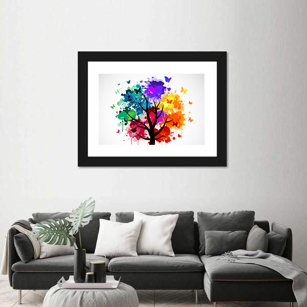 Colorful Butterflies On Tree Canvas Wall Art