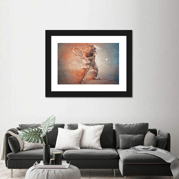 Tennis Player Hitting The Ball Illustration Canvas Wall Art