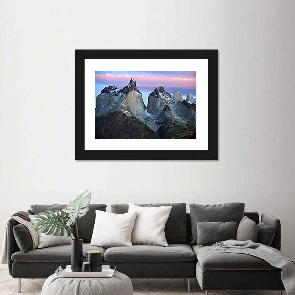 Torres Del Paine Mountain Peaks at Sunrise Canvas Wall Art