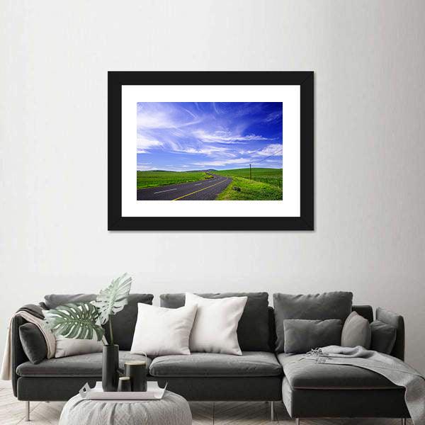 Winding Road Through Green Fields Canvas Wall Art