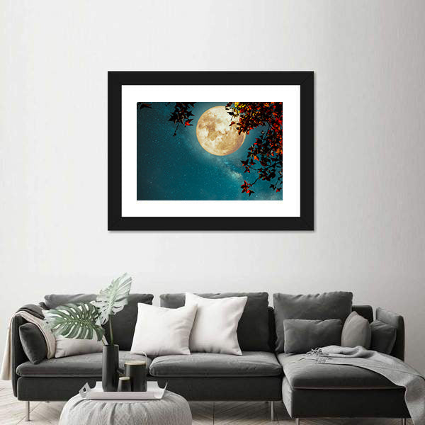 Maple Tree Under Full Moon with Milky Way Canvas Wall Art