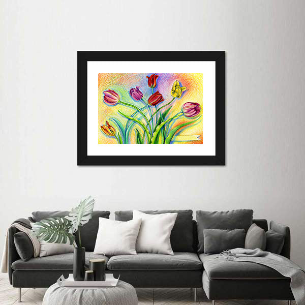 Multicolor Pencils Tulips Canvas Wall Art