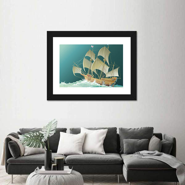 Galleon Mayflower In Heavy Sea Canvas Wall Art