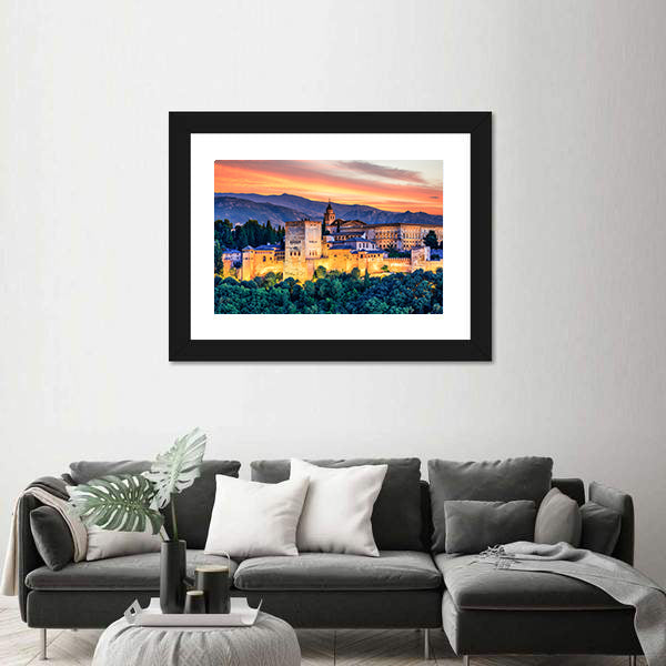 Alhambra Fortress At Sunset Canvas Wall Art