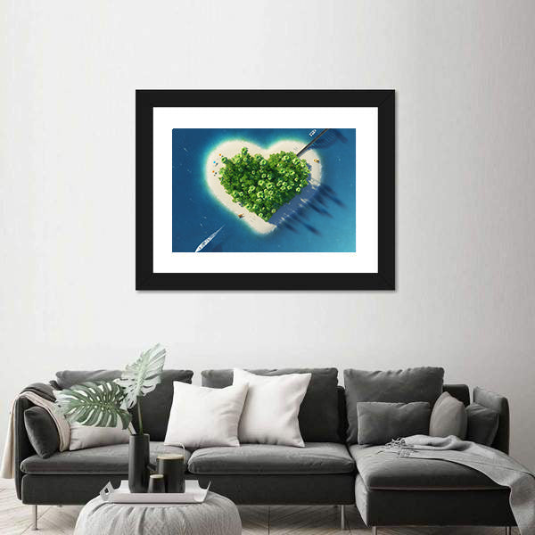 Heart-shaped Tropical Island Aerial View Canvas Wall Art