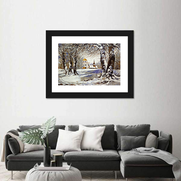 Orthodox Church in Snowy Wood Canvas Wall Art