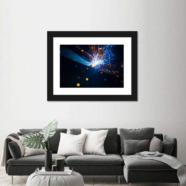 Welding Sparks with Blue Electric Arc Canvas Wall Art