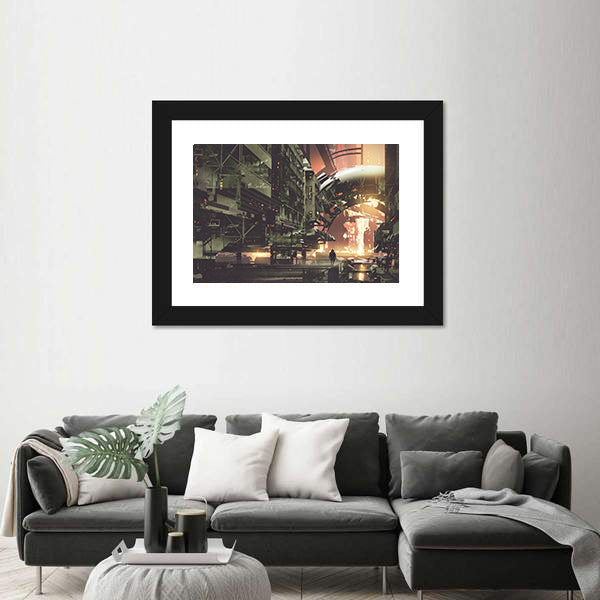 Cyberpunk Cityscape at Twilight Canvas Wall Art