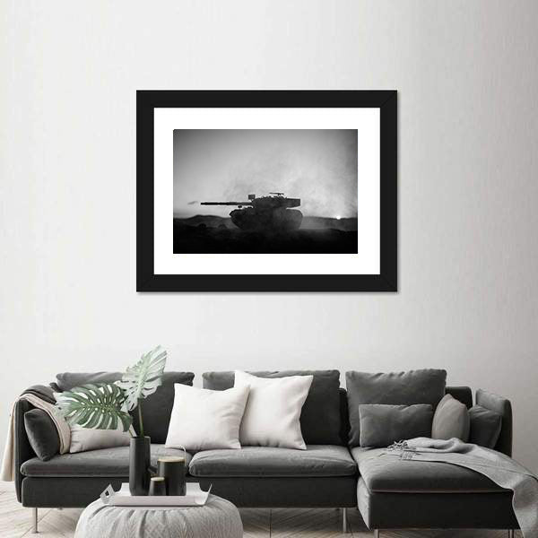 German Tank Silhouette at Sunset Canvas Wall Art