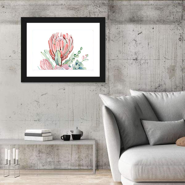 Vintage Protea and Succulents Bouquet Canvas Wall Art