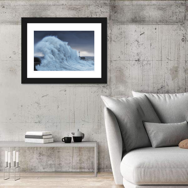 Hurricane Storm Brian Lands On Porthcawl Coast Of South Wales UK Canvas Wall Art