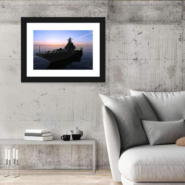 Naval Warship at Sunset Canvas Wall Art
