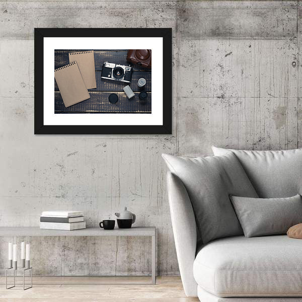 Vintage Rangefinder Camera Flat-lay Canvas Wall Art