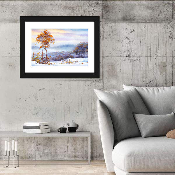 Snow Covered Valley with Orange Trees Canvas Wall Art