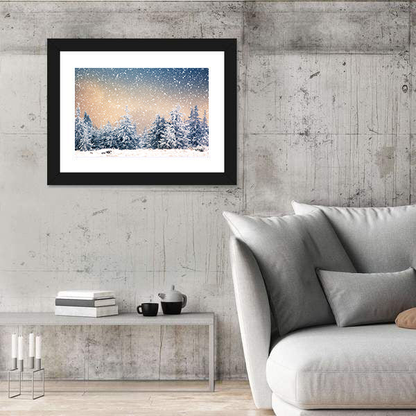 Snowy Fir Trees In The Mountains Canvas Wall Art