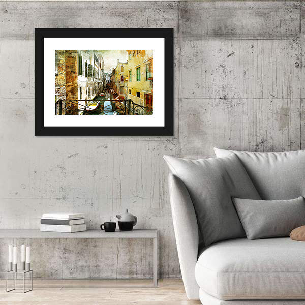 Venetian Canal Framed by Iron Bridge Canvas Wall Art